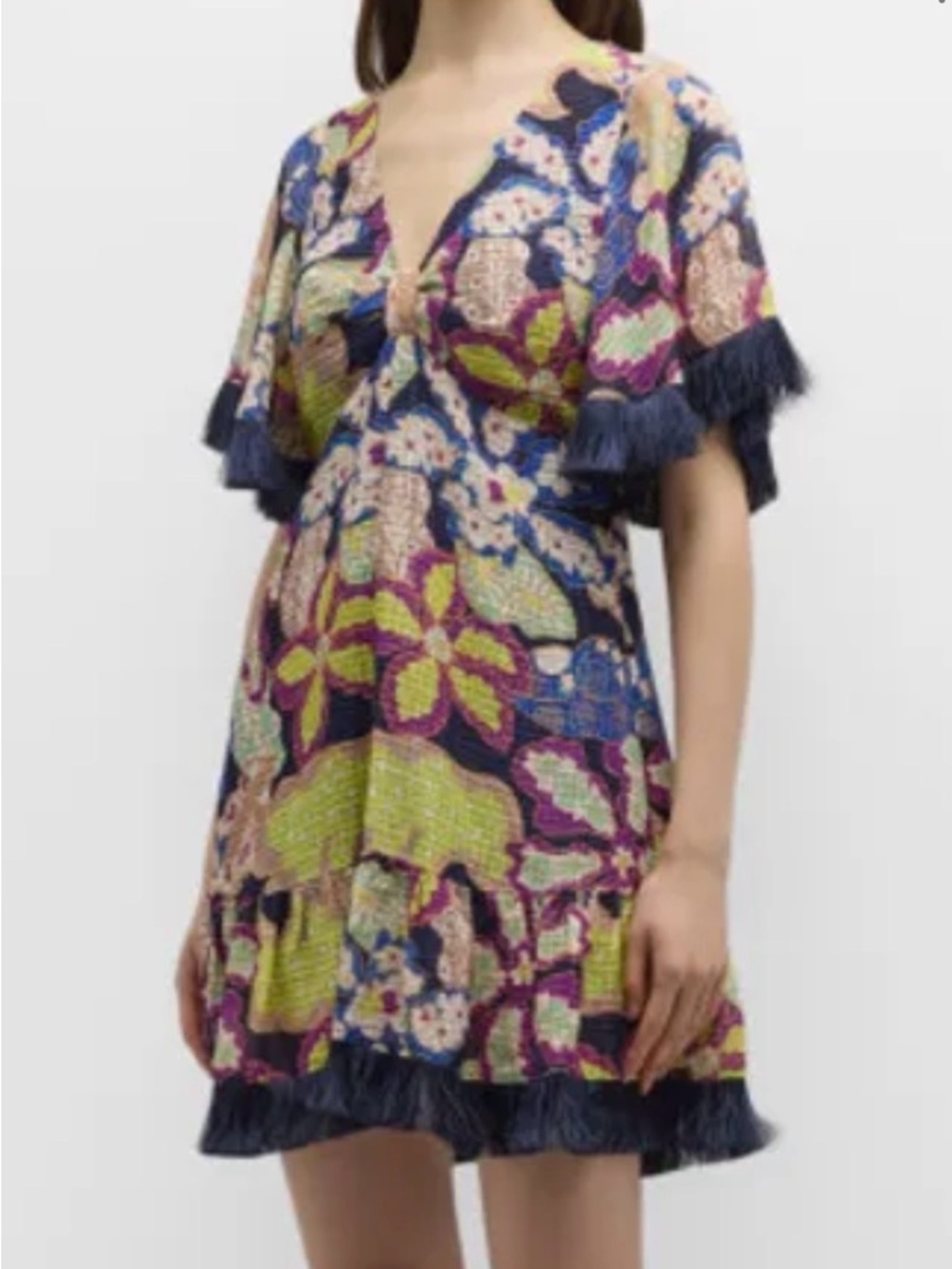 Marie Oliver Multicolor Floral Mini Dress with Navy Trim - Picture 4 of 4